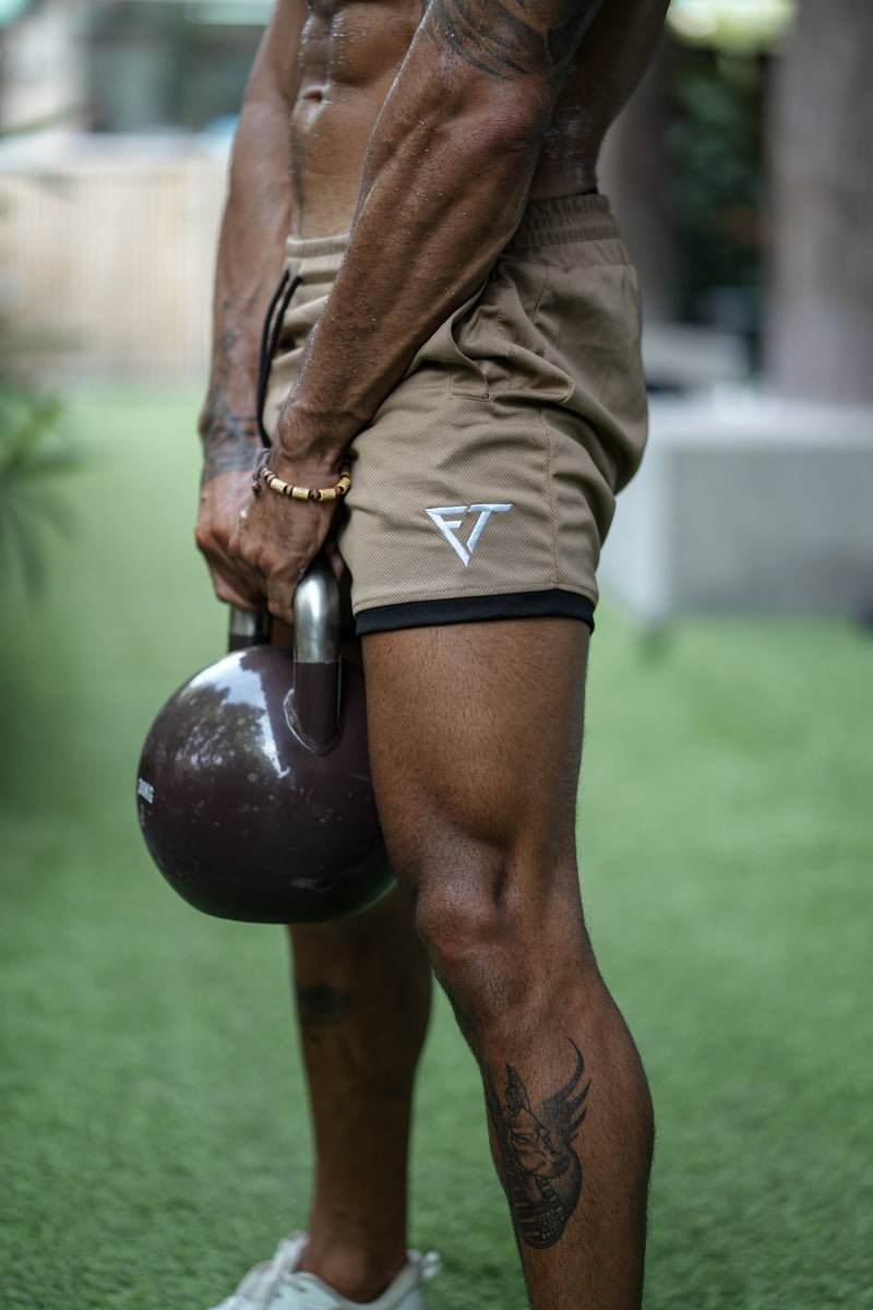 Premium HybridFit Shorts (Khaki Resilience)