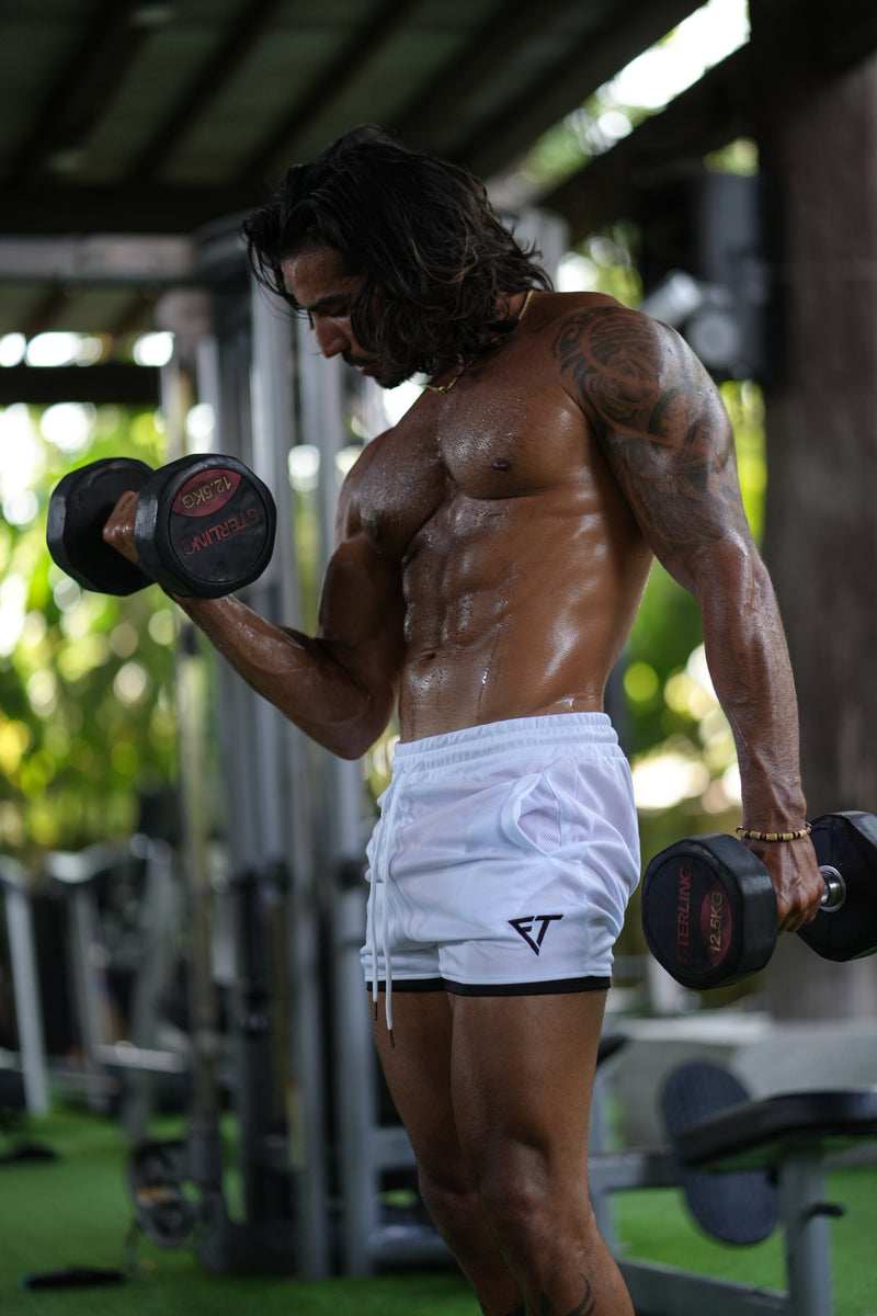 Premium HybridFit Shorts (White Elegance)